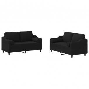 Ensemble de canapés 2 pcs avec coussins noir tissu
