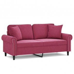Canapé 2 places avec oreillers bordeaux 140 cm velours
