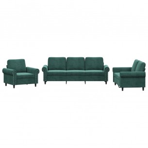 Ensemble de canapés 3 pcs avec coussins Vert foncé Velours