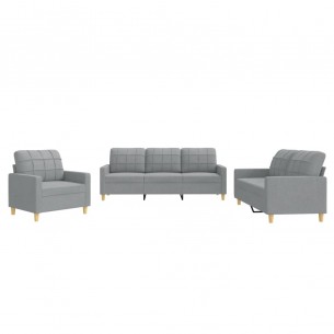 Ensemble de canapés 3 pcs avec coussins Gris clair Tissu