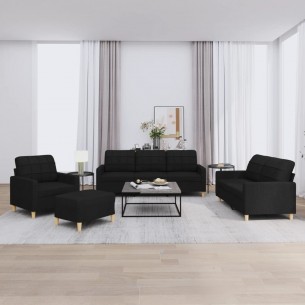 Ensemble de canapés 4 pcs avec coussins Noir Tissu