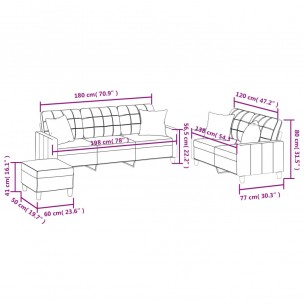 Ensemble de canapés 3 pcs avec coussins noir similicuir