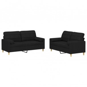 Ensemble de canapés 2 pcs avec coussins noir tissu