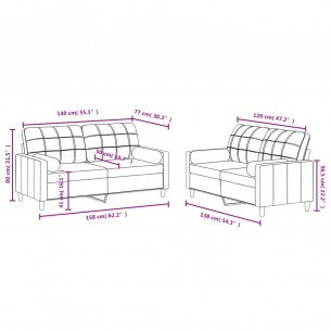 Ensemble de canapés 2 pcs avec coussins noir tissu