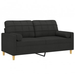 Canapé 2 places avec oreillers décoratifs noir 140 cm tissu