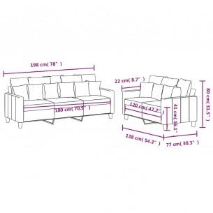 Ensemble de canapés 2 pcs avec coussins Gris clair Tissu