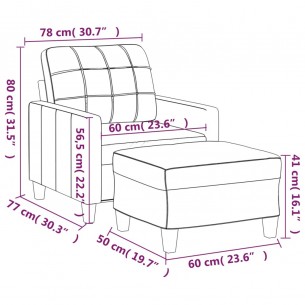 Fauteuil avec repose-pied Noir 60 cm Similicuir