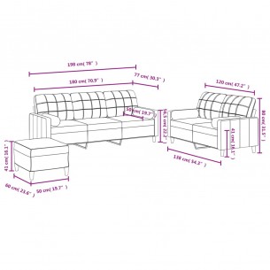 Ensemble de canapés 3 pcs coussins gris foncé tissu