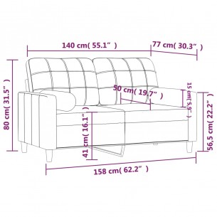 Canapé 2 places avec oreillers décoratifs taupe 140 cm tissu