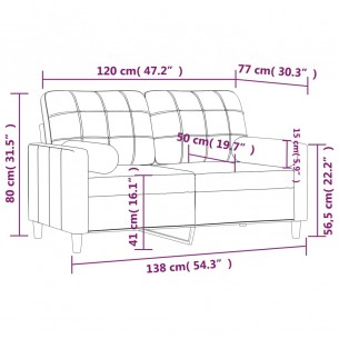 Canapé 2 places avec oreillers gris foncé 120 cm tissu