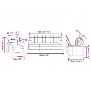 Ensemble de canapés 3 pcs avec coussins noir tissu