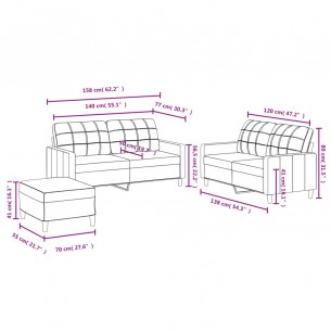 Ensemble de canapés 3 pcs avec coussins Noir Tissu