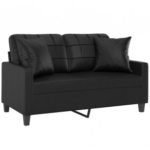 Canapé 2 places avec oreillers décoratifs noir 120cm similicuir