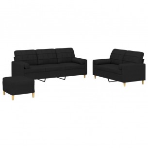 Ensemble de canapés 3 pcs avec coussins noir tissu