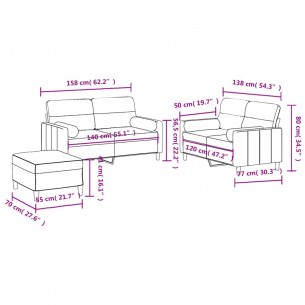 Ensemble de canapés 3 pcs avec coussins noir tissu