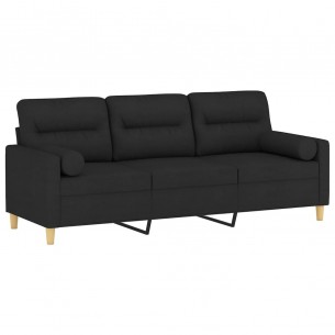 Canapé 3 places avec oreillers décoratifs noir 180 cm tissu