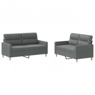 Ensemble de canapés 2 pcs avec coussins Gris foncé Tissu