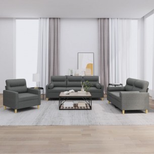 Ensemble de canapés 3 pcs coussins gris foncé tissu