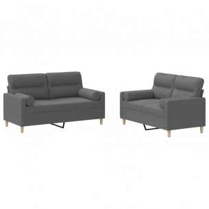 Ensemble de canapés 2 pcs coussins gris foncé tissu