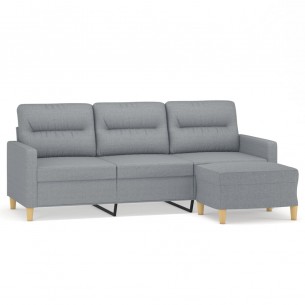 Canapé à 3 places avec repose-pieds Gris clair 180 cm Tissu