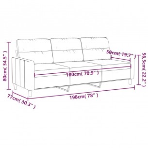 Canapé à 3 places Noir 180 cm Tissu