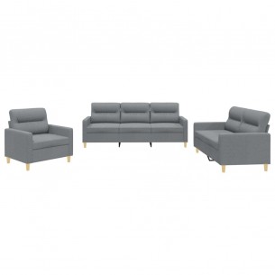 Ensemble de canapés 3 pcs avec coussins Gris clair Tissu