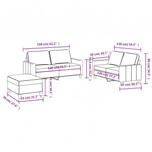 Ensemble de canapés 3 pcs avec coussins Gris clair Tissu