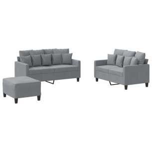 Ensemble de canapés 3 pcs avec coussins Gris clair Tissu
