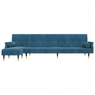 Canapé-lit en forme de L bleu 271x140x70 cm velours Canapé-lit en forme de L bleu 271x140x70 cm velours