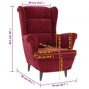 Fauteuil rouge bordeaux velours
