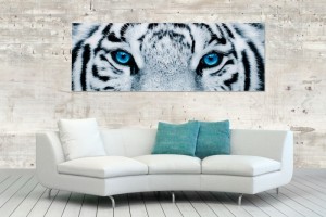 Tableau décoratif mural 140x50 cm "tigre aux yeux bleus" Tableau décoratif mural 140x50 cm "tigre aux yeux bleus"