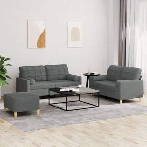 Ensemble de canapés 3 pcs coussins gris foncé tissu