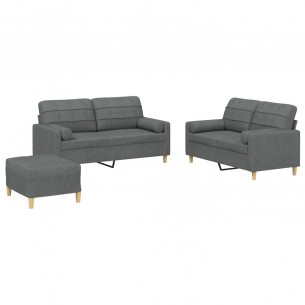 Ensemble de canapés 3 pcs coussins gris foncé tissu