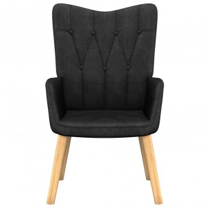 Chaise de relaxation avec tabouret Noir Tissu