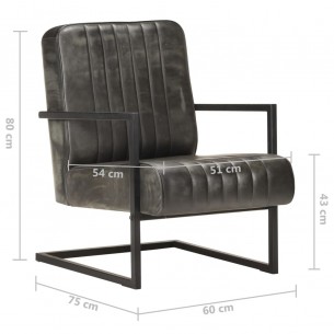 Fauteuil cantilever Gris Cuir véritable