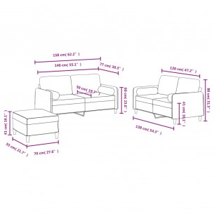 Ensemble de canapés 3 pcs avec coussins gris foncé velours