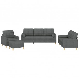 Ensemble de canapés 4 pcs coussins gris foncé tissu