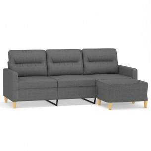 Canapé à 3 places avec repose-pieds Gris foncé 180 cm Tissu