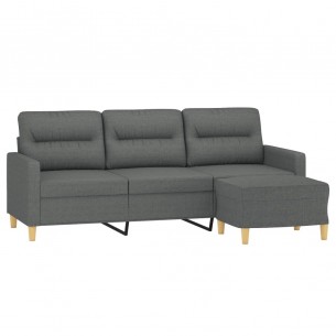 Canapé à 3 places avec repose-pieds Gris foncé 180 cm Tissu
