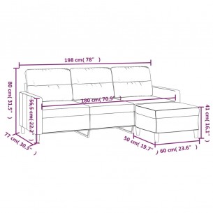 Canapé à 3 places avec repose-pieds Gris foncé 180 cm Tissu