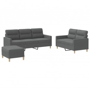 Ensemble de canapés 3 pcs avec coussins Gris foncé Tissu