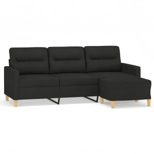 Canapé à 3 places avec repose-pieds Noir 180 cm Tissu