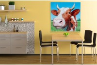 Tableau décoratif mural 80x80 cm "tête de vache multicouleur"