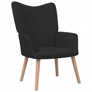 Chaise de relaxation avec tabouret Noir Tissu