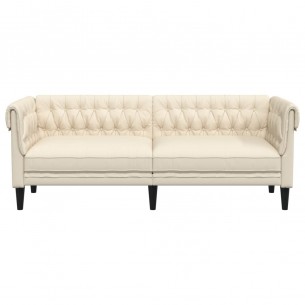 Canapé Chesterfield 3 places crème tissu