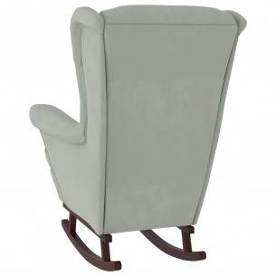 Chaise à bascule avec pieds en bois et tabouret Gris clair