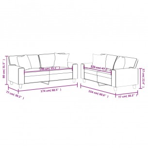 Ensemble de canapés 2 pcs et coussins rouge bordeaux similicuir
