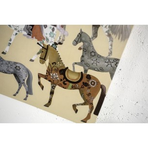 Tableau décoratif 90x120 cm en tissu beige "Chevaux" Tableau décoratif 90x120 cm en tissu beige "Chevaux"