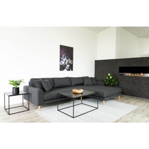 Canapé d'angle droit design coloris gris foncé en tissu avec des pieds en bois naturel Canapé d'angle droit design coloris gris foncé en tissu avec des pieds en bois naturel