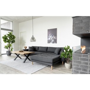 Canapé d'angle droit design coloris gris foncé en tissu avec des pieds en bois naturel Canapé d'angle droit design coloris gris foncé en tissu avec des pieds en bois naturel